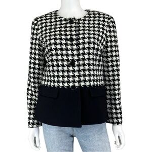 Talbots Black Wool Blend Houndstooth Jacket Size 12 J0388